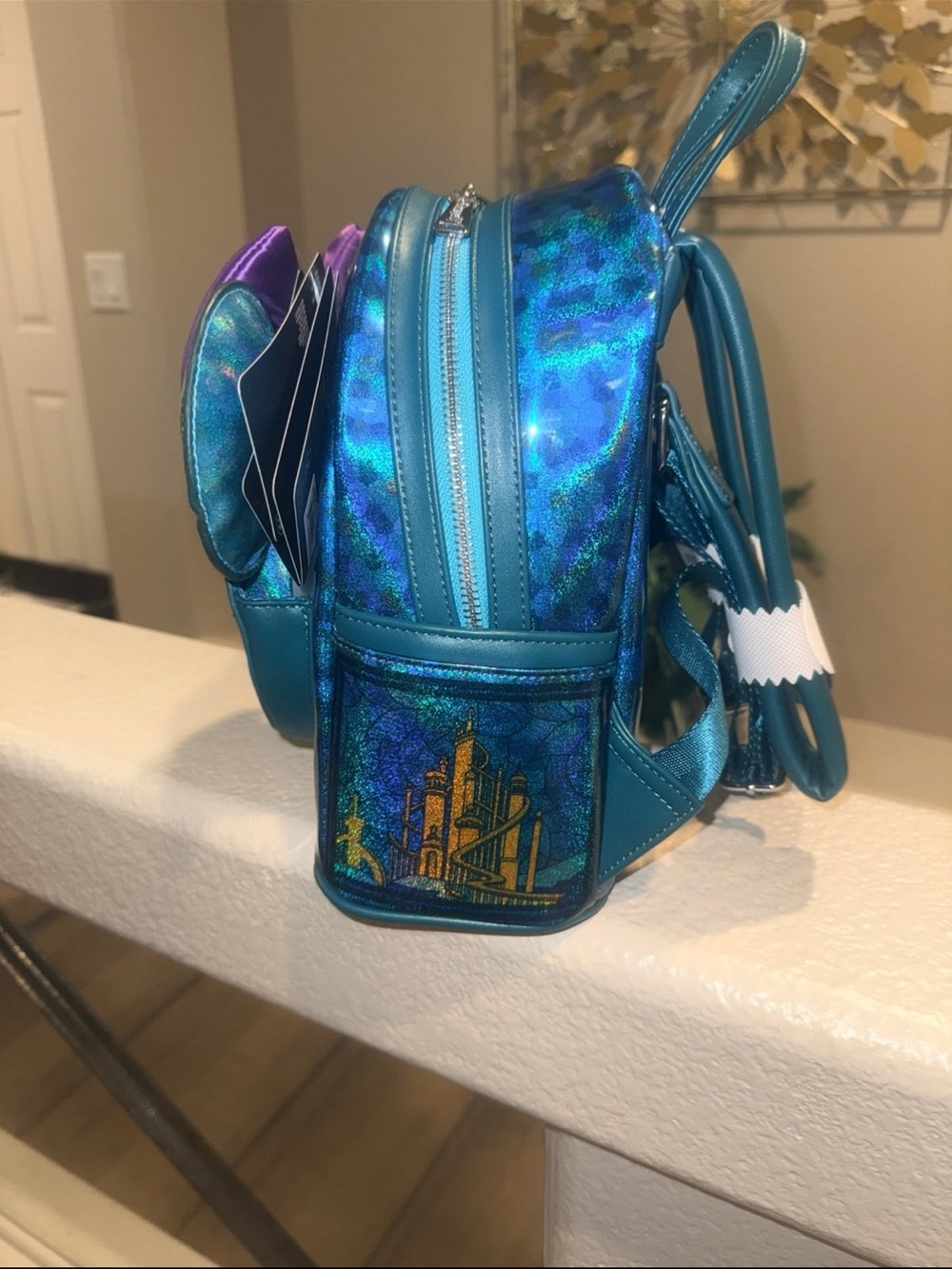 Ariel Stained Glass Loungefly Mini Backpack and Matching Ears NWT!!! - Picture 3 of 6